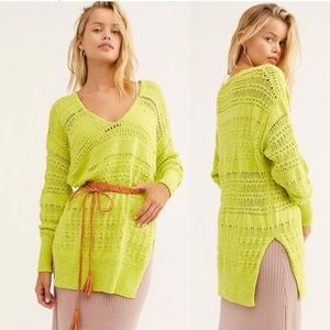 Free People | Hot Tropics V- Neck Sweater in Lime | Sz XS